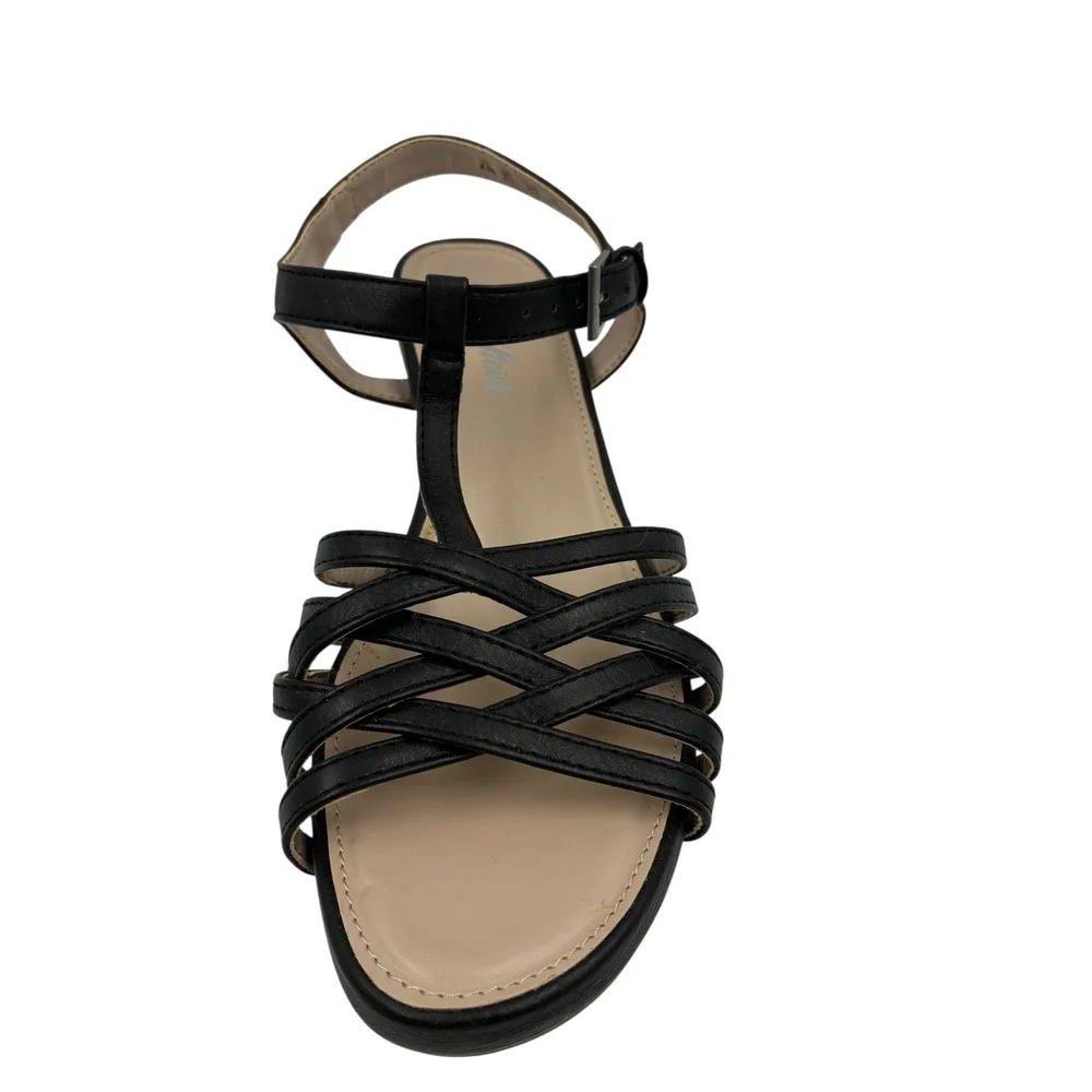 Life Stride Wedge Heel Sandals Ankle Strap Black Feather ‎ 8.5